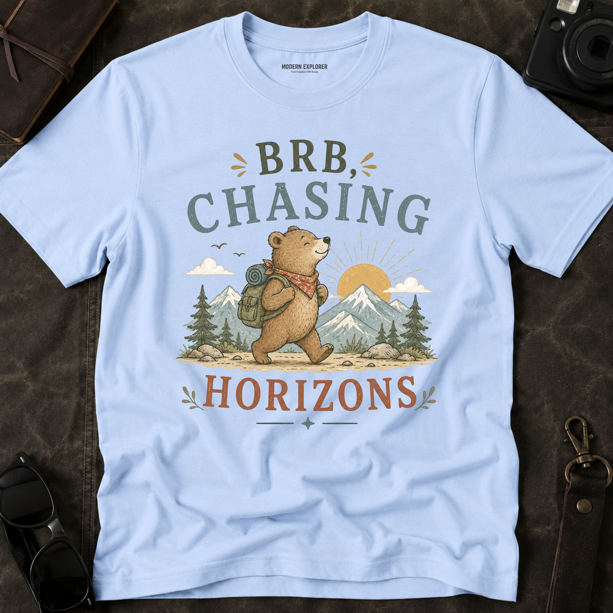 "BRB, Chasing Horizons" Adventure Bear Tee