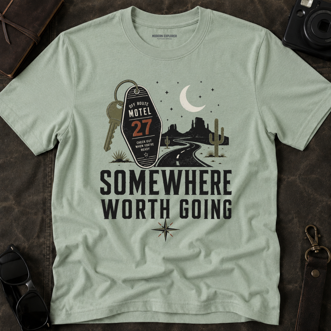 'Somewhere Worth Going' Vintage Motel Roadtrip Tee