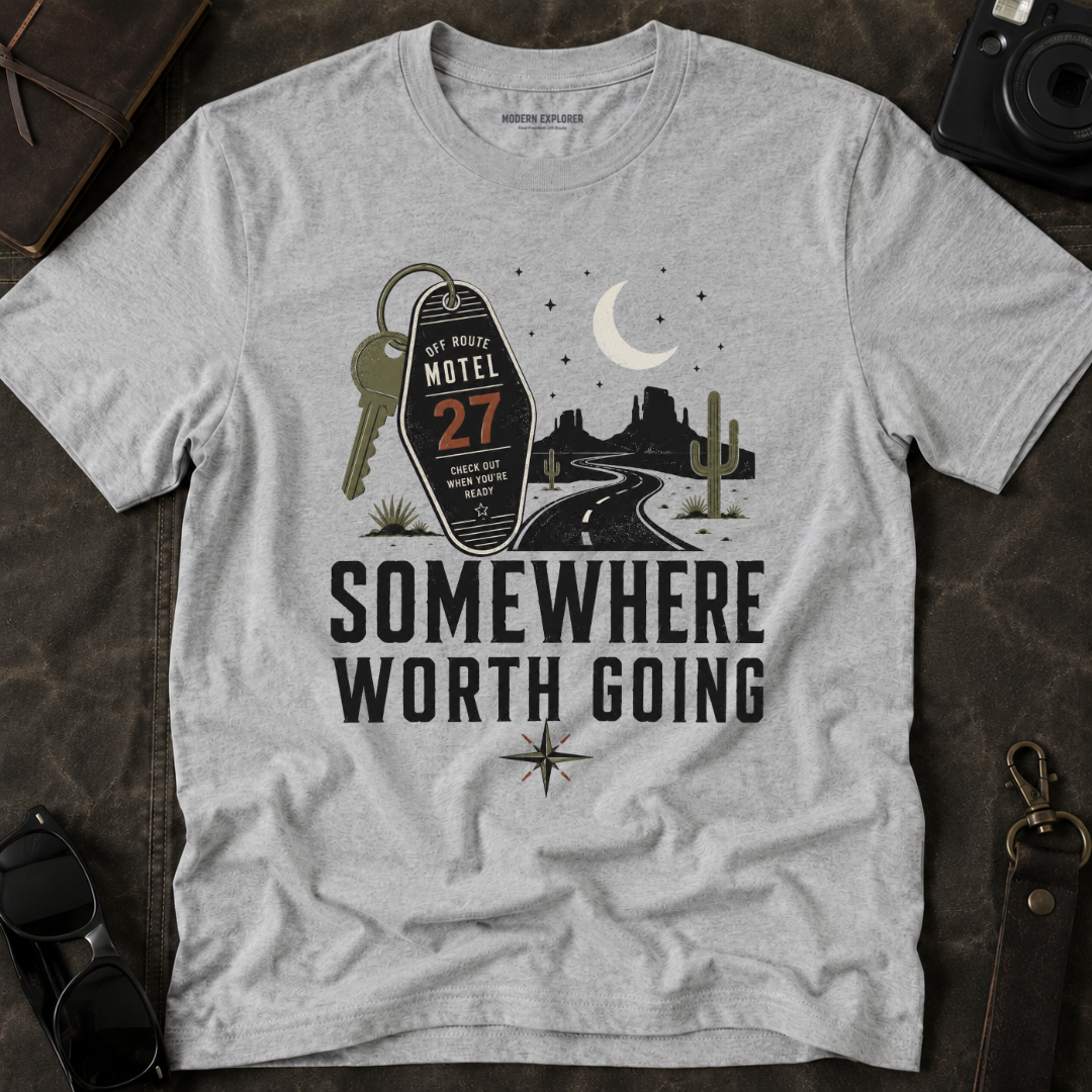 'Somewhere Worth Going' Vintage Motel Roadtrip Tee
