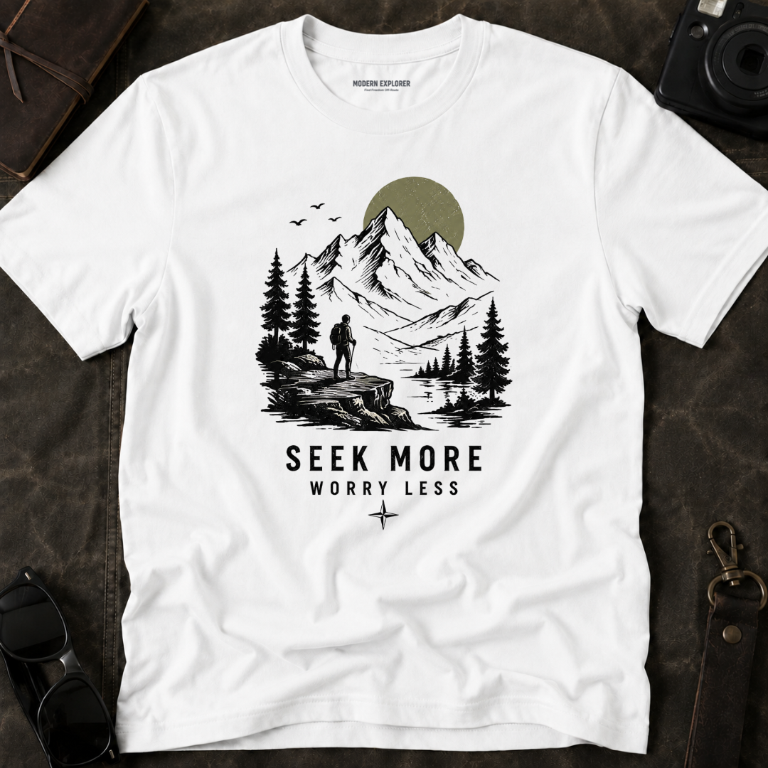 "Seek More, Worry Less" Outdoor Hiking Tee