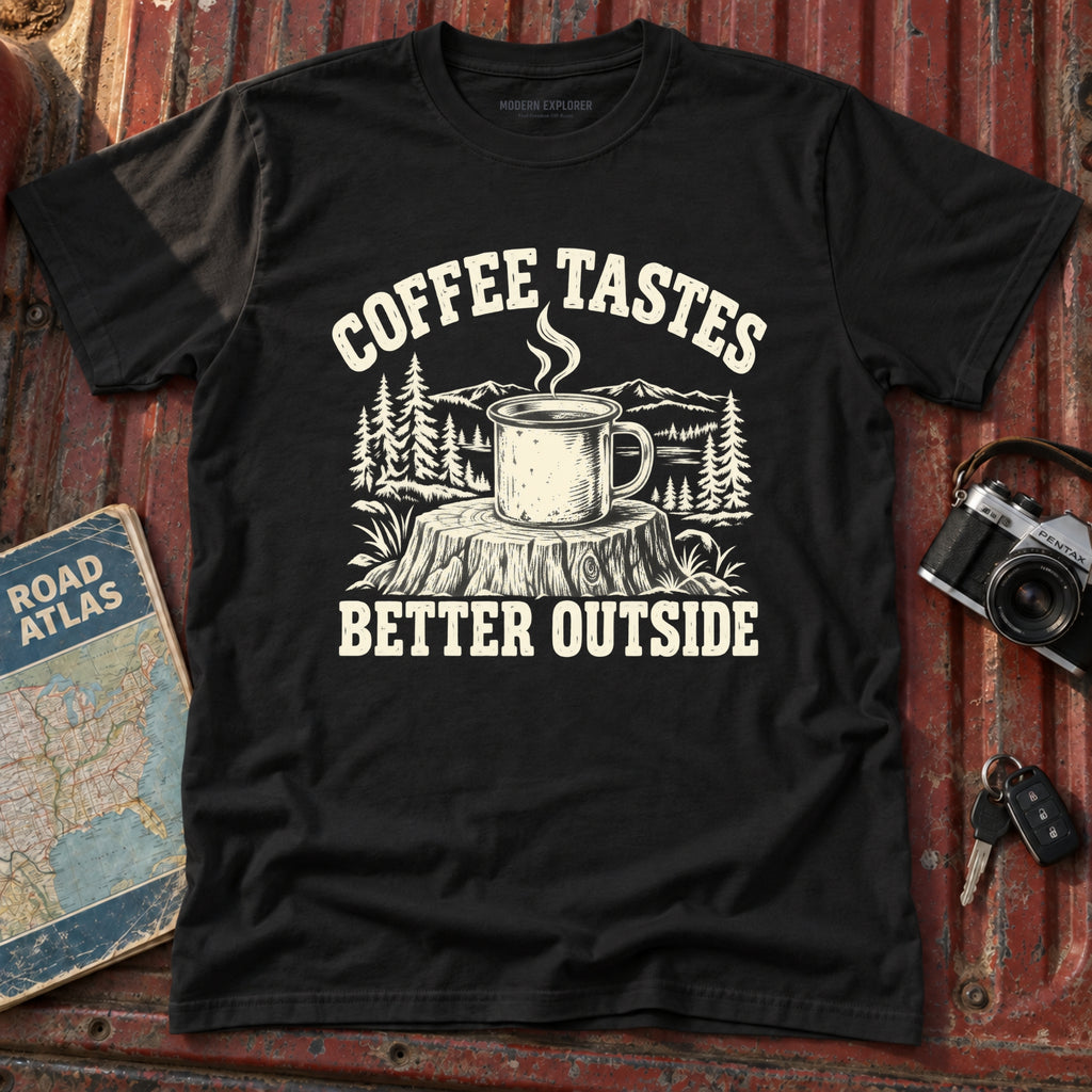 "Coffee Tastes Better Outside" Graphic Tee