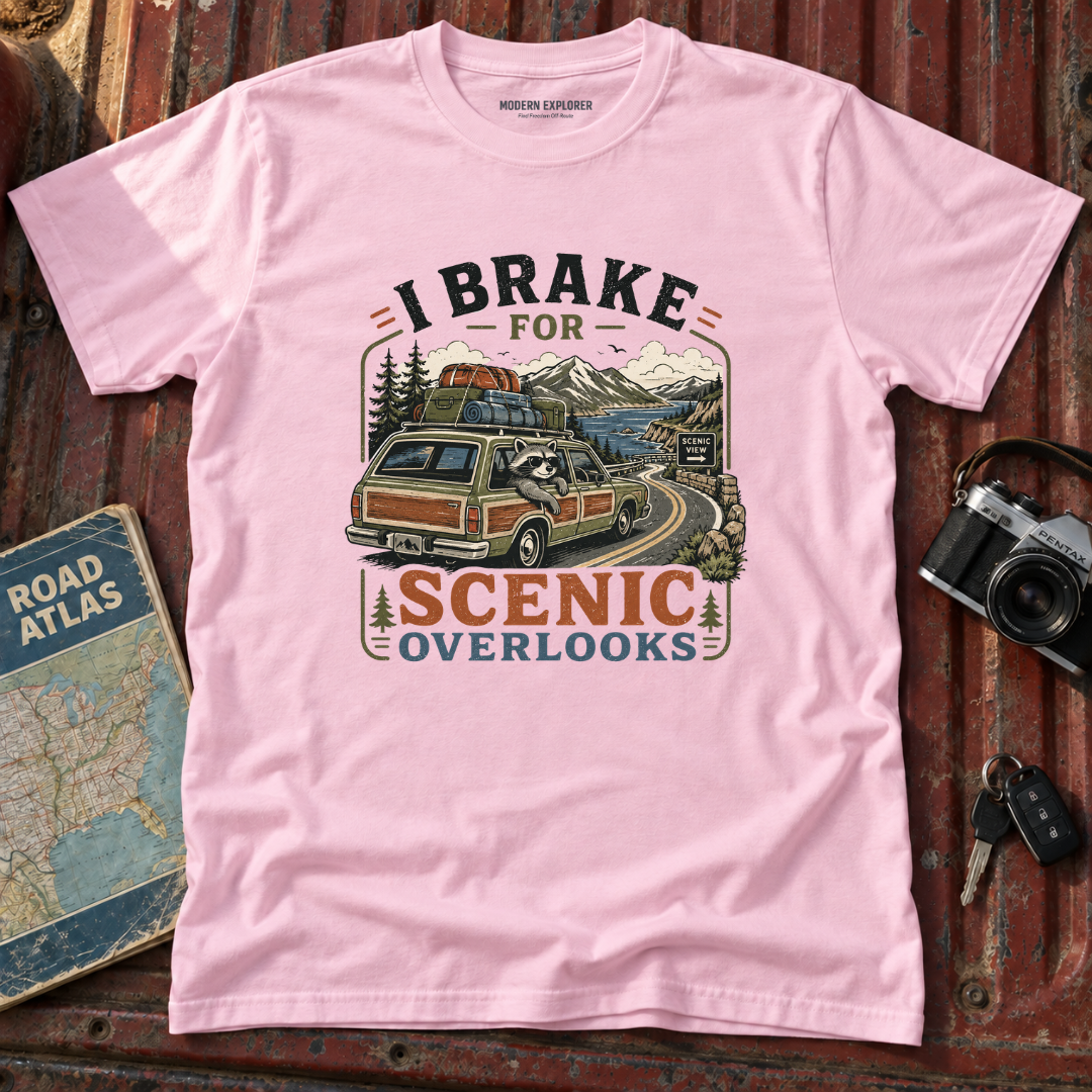 "I Brake for Scenic Overlooks" Retro Adventure Tee