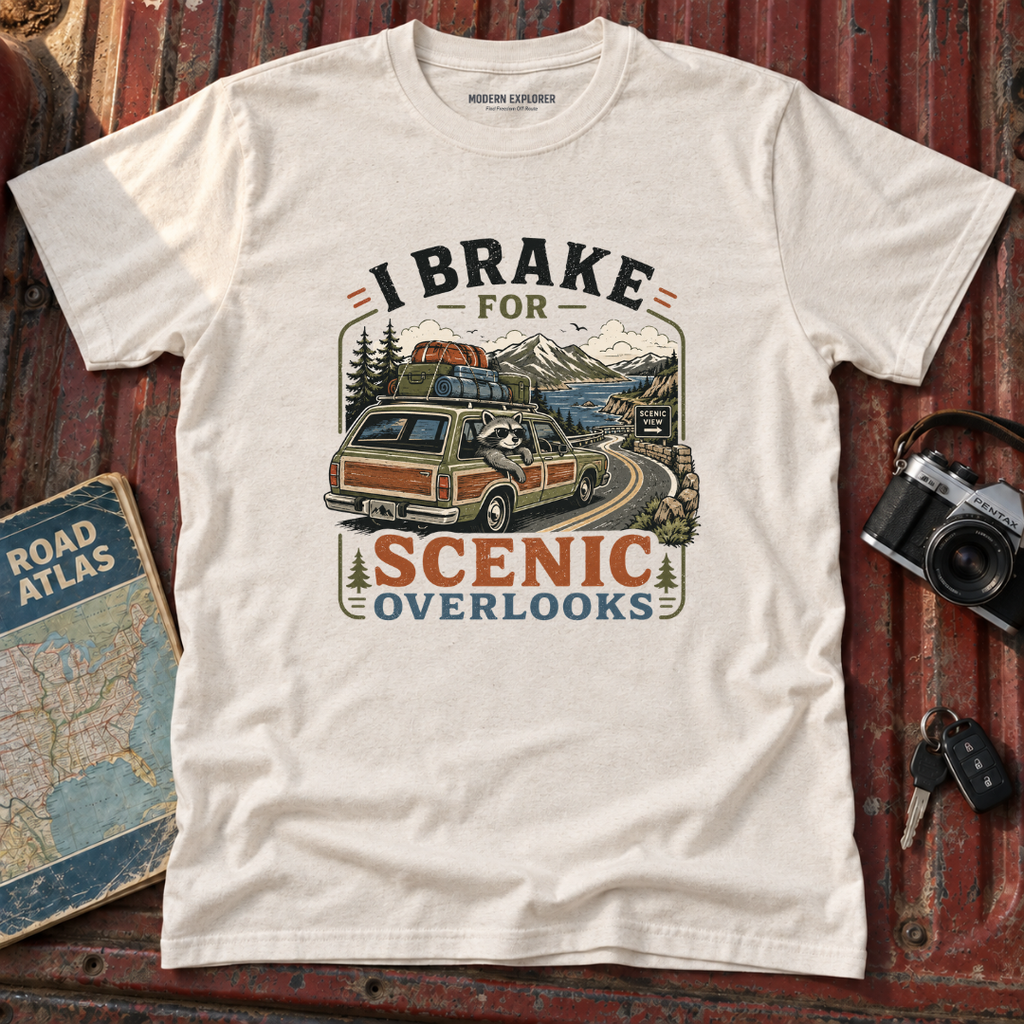 "I Brake for Scenic Overlooks" Retro Adventure Tee