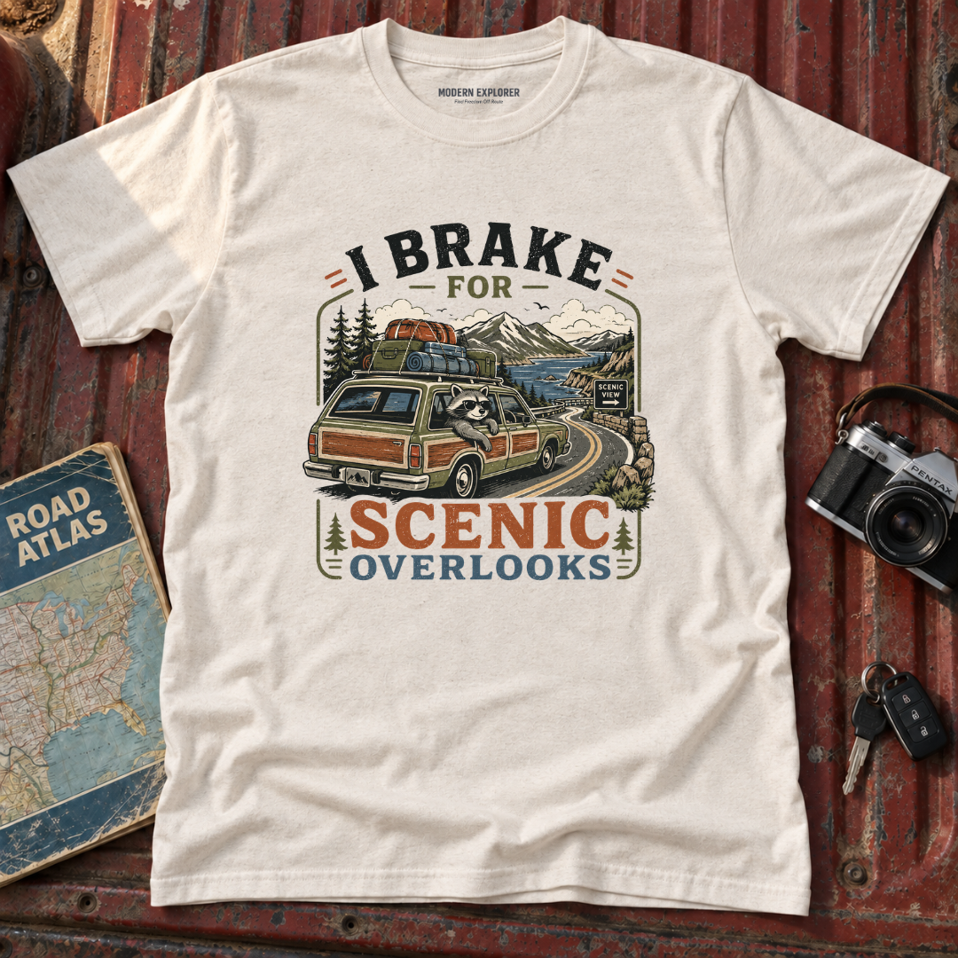 "I Brake for Scenic Overlooks" Retro Adventure Tee