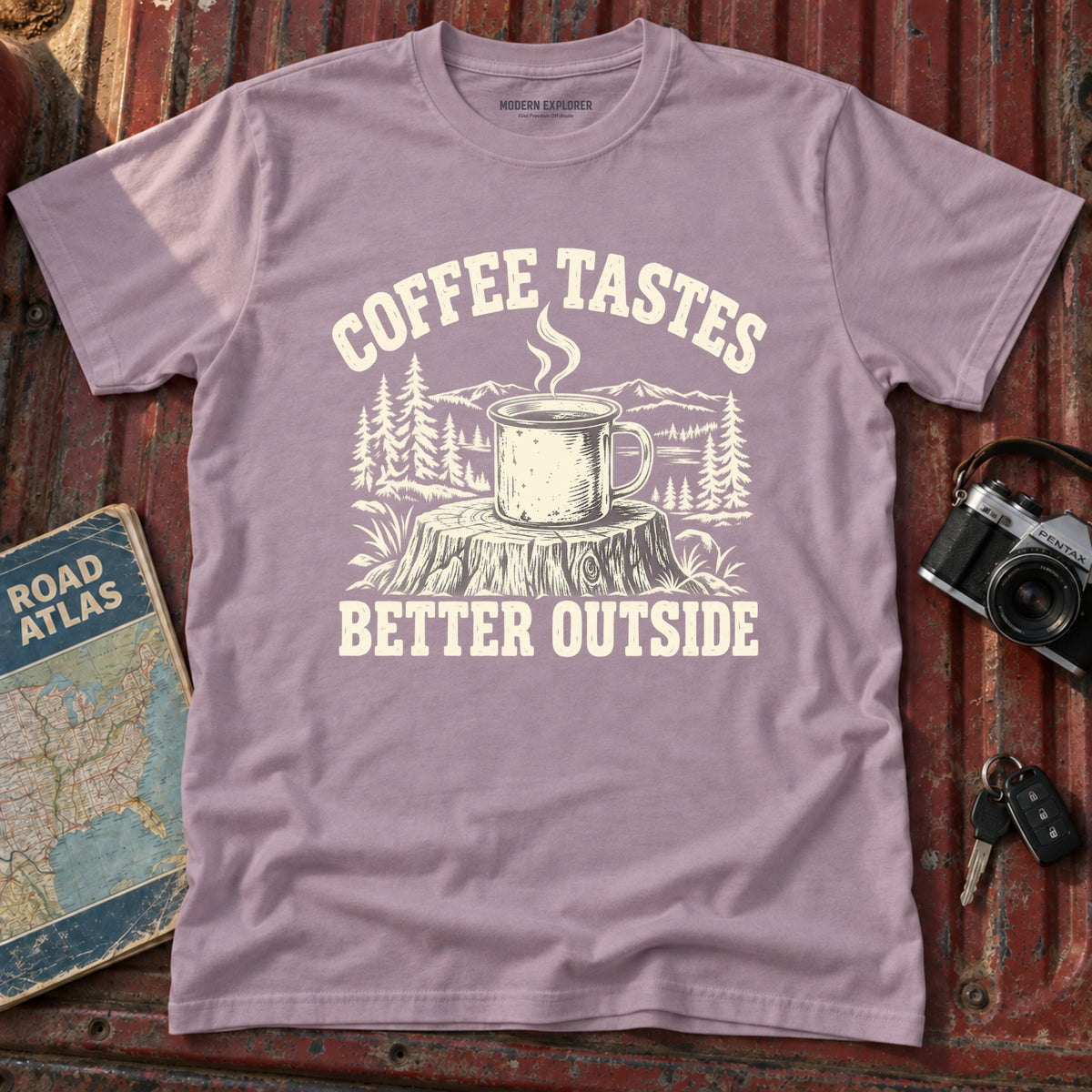 "Coffee Tastes Better Outside" Graphic Tee