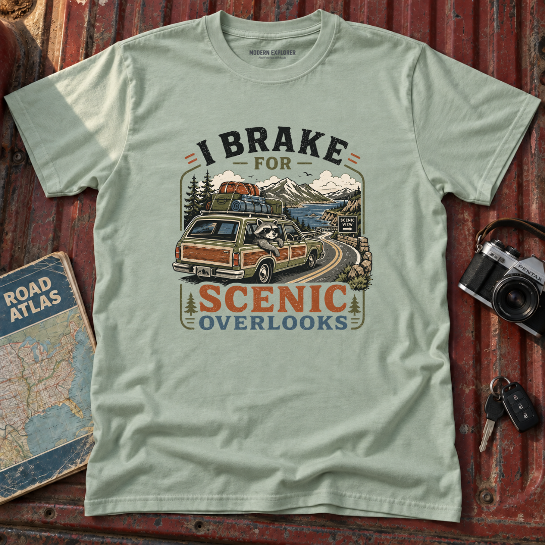 "I Brake for Scenic Overlooks" Retro Adventure Tee