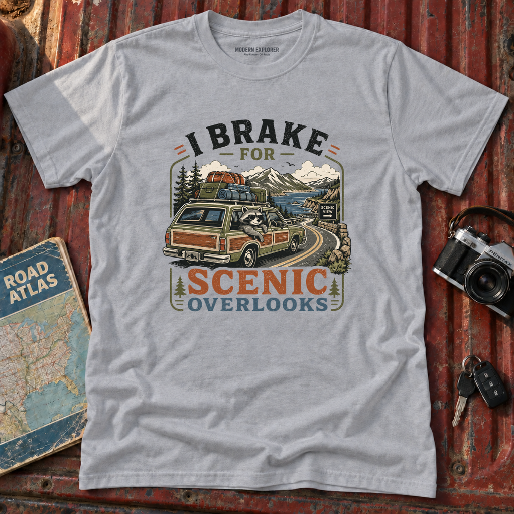 "I Brake for Scenic Overlooks" Retro Adventure Tee