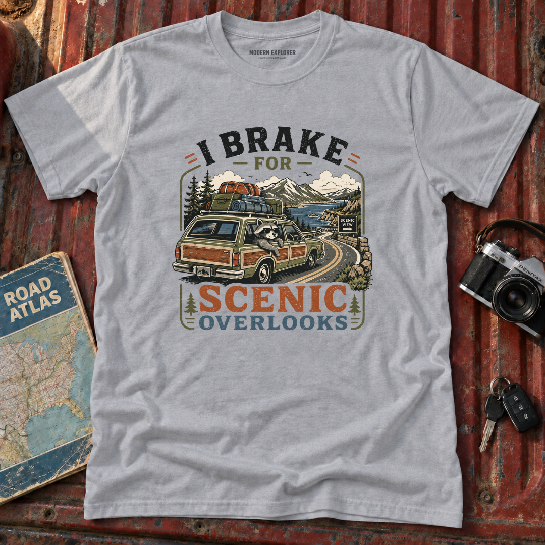 "I Brake for Scenic Overlooks" Retro Adventure Tee