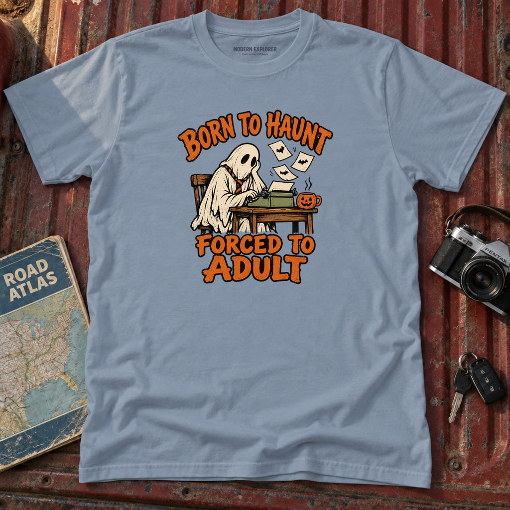"Born to Haunt Forced to Adult" Halloween Graphic Tee