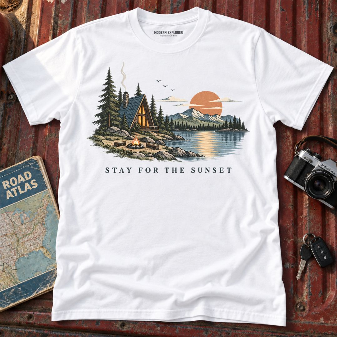 "Stay for the Sunset" Scenic Cabin Tee